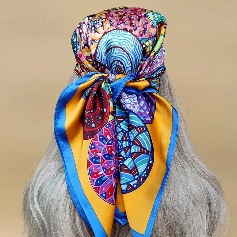 Bandanas Durag New Style Beach Sunscreen Kerchief Four Seasons Square Scarf Womens Popular 70X70CM Headband 2023 Luxury Design Silk Headband 240426