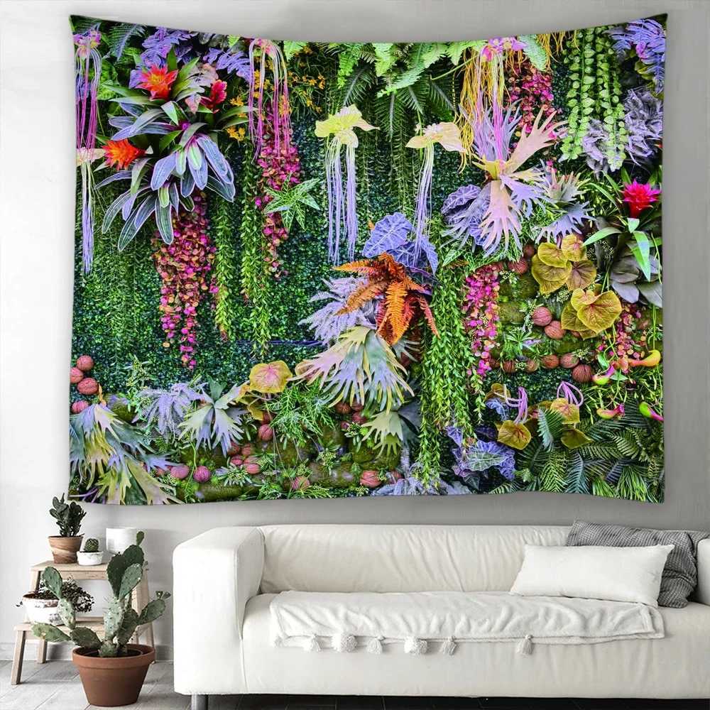 Tapestries Tropical Plant Grass Tapestry Flower Green Plant Wall Hanging Cloth Bohemian Tapestries Art Home Decor Printing Carpet Yoga Mat