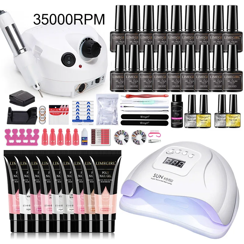 Kits Manicure Set Uv Led Lamp Full Nail Extensions Gel Nail Polish Set Quick Building Nail Set Gel Kits Drill Hine Nail Tools