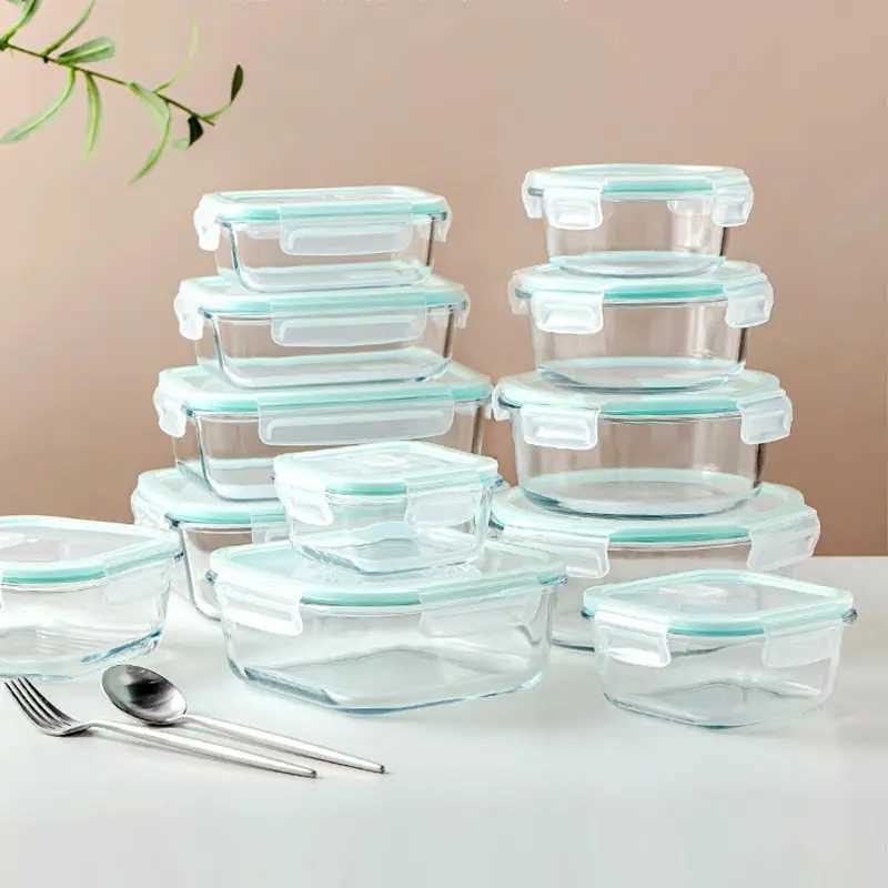 Bento Boxen High Borosilicate Glass Lunchbox Tragbarer Lebensmittelbehälter versiegelt und frisch wecker mikrowellenbeheizte gefrorene Bento Q240427