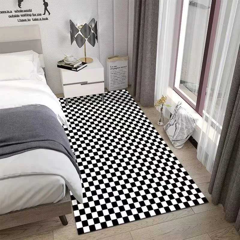 Teppiche Schachbrett Plaid Teppich marokkanische Wohnzimmer Schlafzimmer Teppiche Anti-Skid-Eingangstürmatten Bett Floor Teppiche Fenstermatte Waschbar