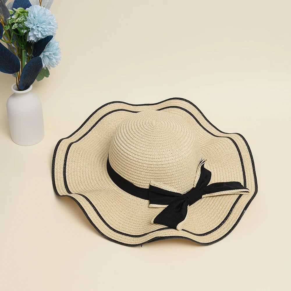 Wide Brim Hats Bucket Womens Summer Bage Fashion Fashion Flat Barb Barb Nama Leisure Straw Q240427