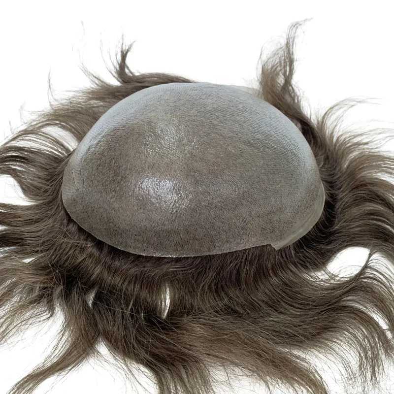 Sentetik peruklar sıcak satış remy saç envanter orta yoğunluk ince deri taban insan toupee erkek peruk PU poli q240427