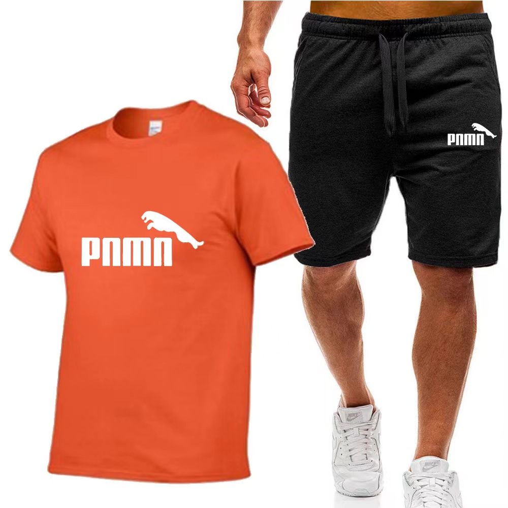 Gränsöverskridande mäns sommar kortärmad t-shirt + shorts set tryckt rund hals kort ärm avslappnad sportuppsättning i lager