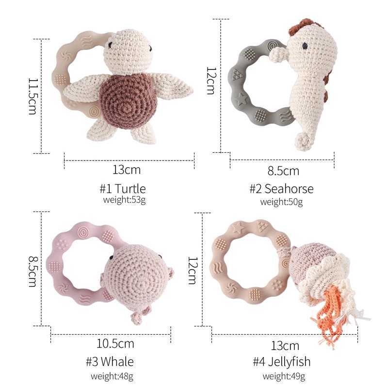 Mobiles# Babies Crochet Catcha Marinha Animal Brinquedo Silicone Ring Baby Teether Redent Infantil Gym Mobile Catcles recém -nascidos Toys D240426