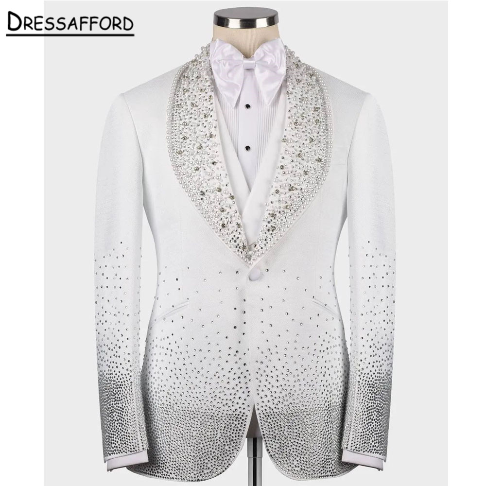 Mężczyźni garnitują dwa kawałki Peading Perły Evening Party Blazer Groom Wear Man Suit Blazer Man Suit kurtka + spodnie + kamizelka