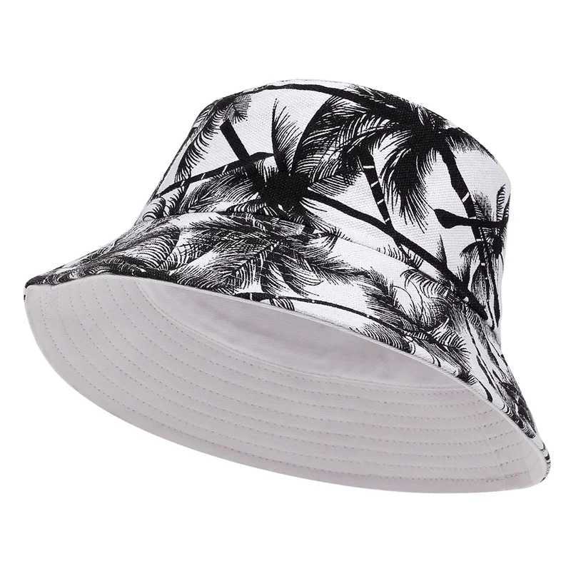 Weitkrempeln Hats Eimer Herren Kokosnussbaumhut Baumwolle gedrucktes Hüfthopfischer Panama Sun Outdoor Street Freizeit gepolstert Q240427