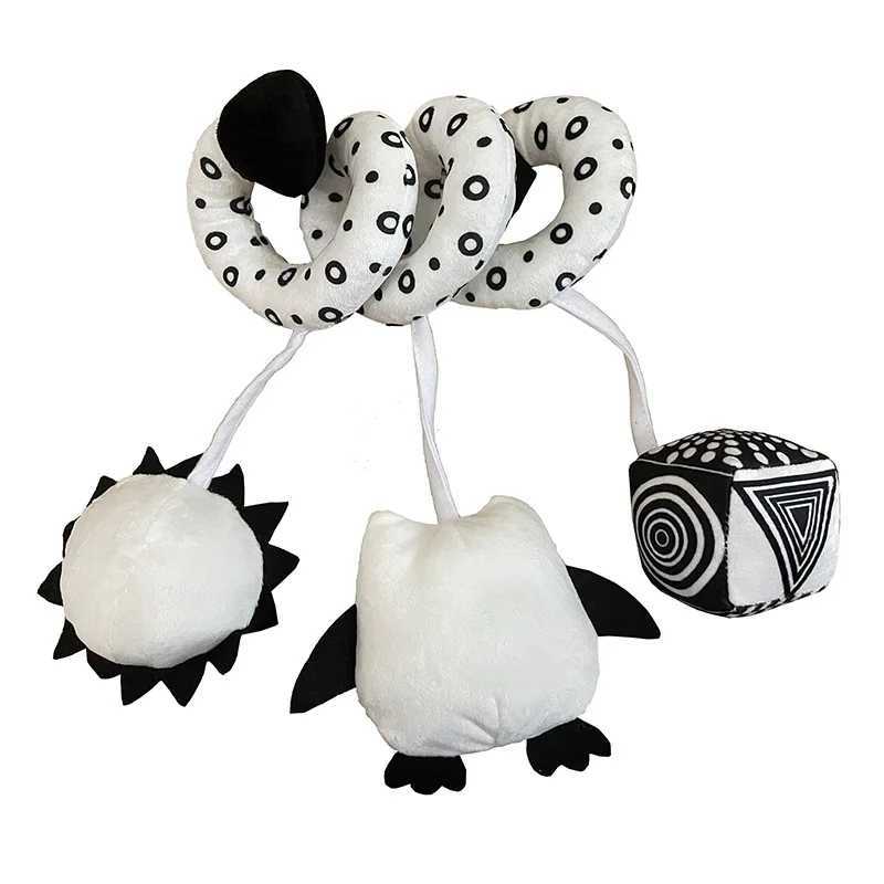 Mobiles# pendurar brinquedos berros de carro móvel infantil bebê espiral de pelúcia bar bar preto e branco brinquedo com chocalhos bb squeaker d240426