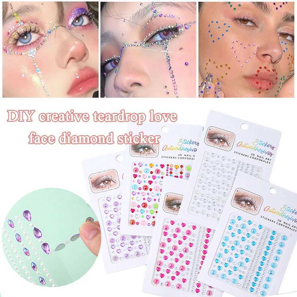 Tattoo Transfer Makeup Diamond Eyes Face Stickers 3D Face Jewels Pearl Body Brow Crystal Facial Rhinestone Temporary Tattoo Eyebrow Stickers 240426