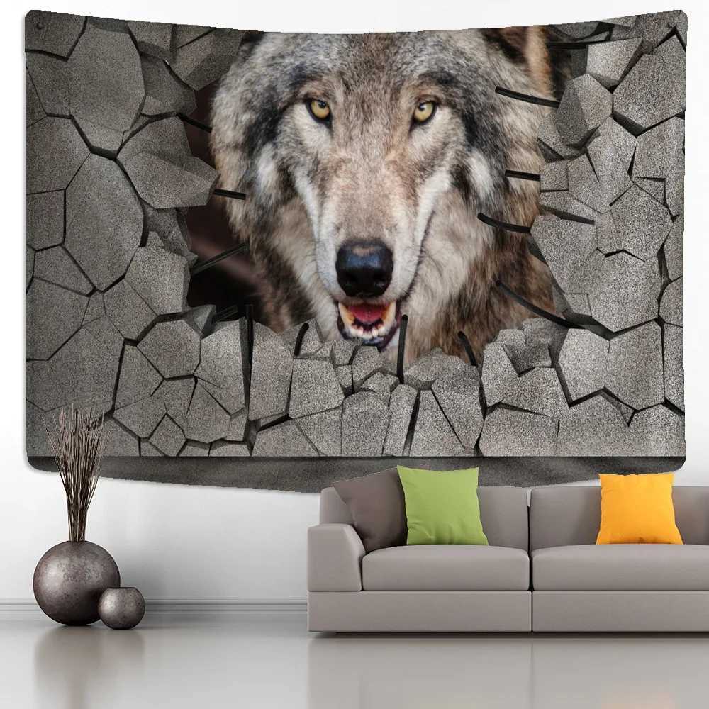 Tapisseries minimaliste étagère murale wolf tapisserie nature paysage art fond de mur floral suspendu boho décoration intérieure psychédélique