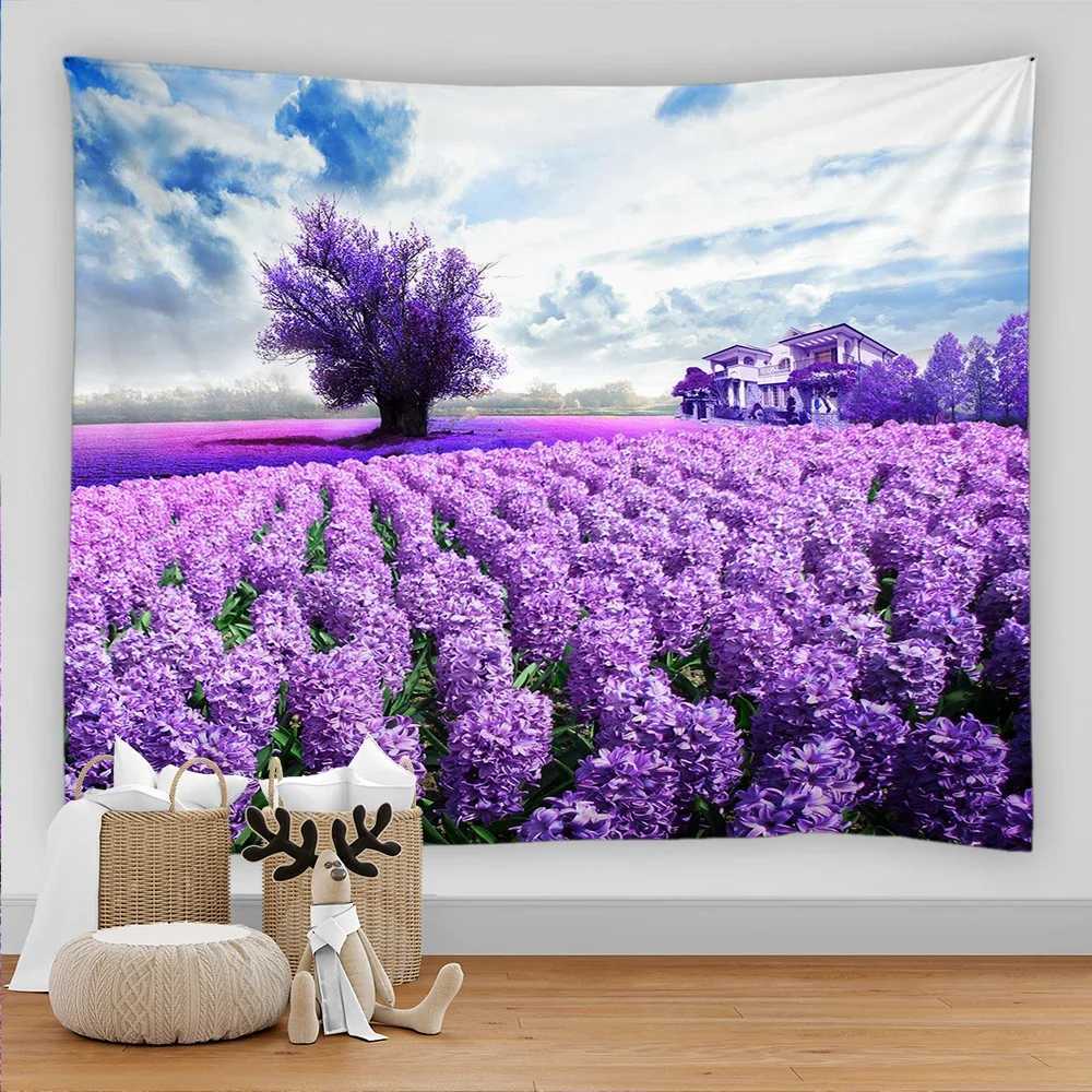 Audio 3D stampato viola Lavender Purple Flower Takerstry Rural Scenery Wall Ampiccio Arte ASTHETIC DECIVI