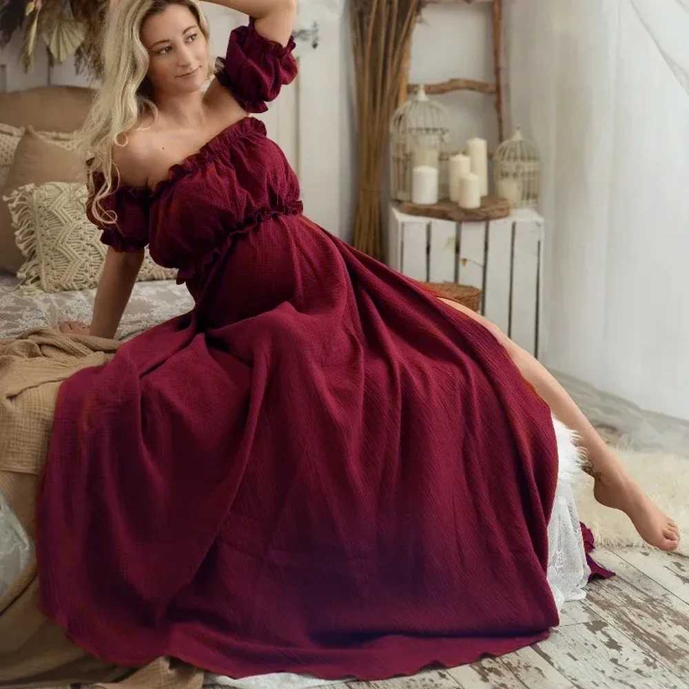 Robes de maternité Femme enceinte Photographie longue robe lin coton Coton deux pièces photo Conversation