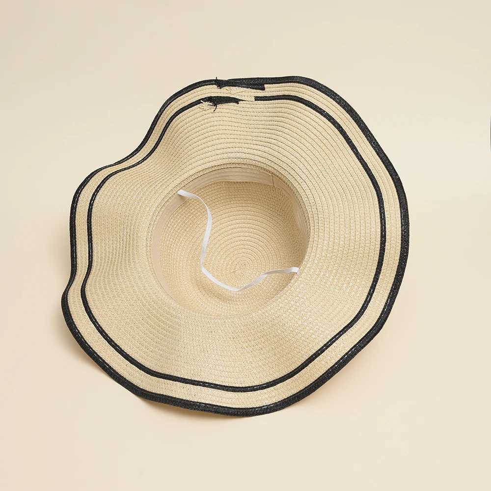 Wide Brim Hats Bucket Womens Summer Bage Fashion Fashion Flat Barb Barb Nama Leisure Straw Q240427