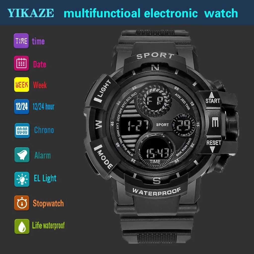 Montre-bracelets Yikaze Black Digital Mens Sports imperméable Timing Outdoor Watch G Infantry Impact Student Q240426