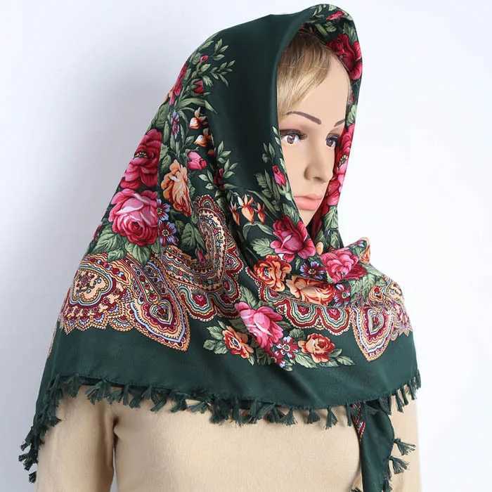 Bandanas Durag 90 * 90cm retro printed square headscarf suitable for womens traditional tassel shawl cotton blend headscarf windproof headscarf 240426