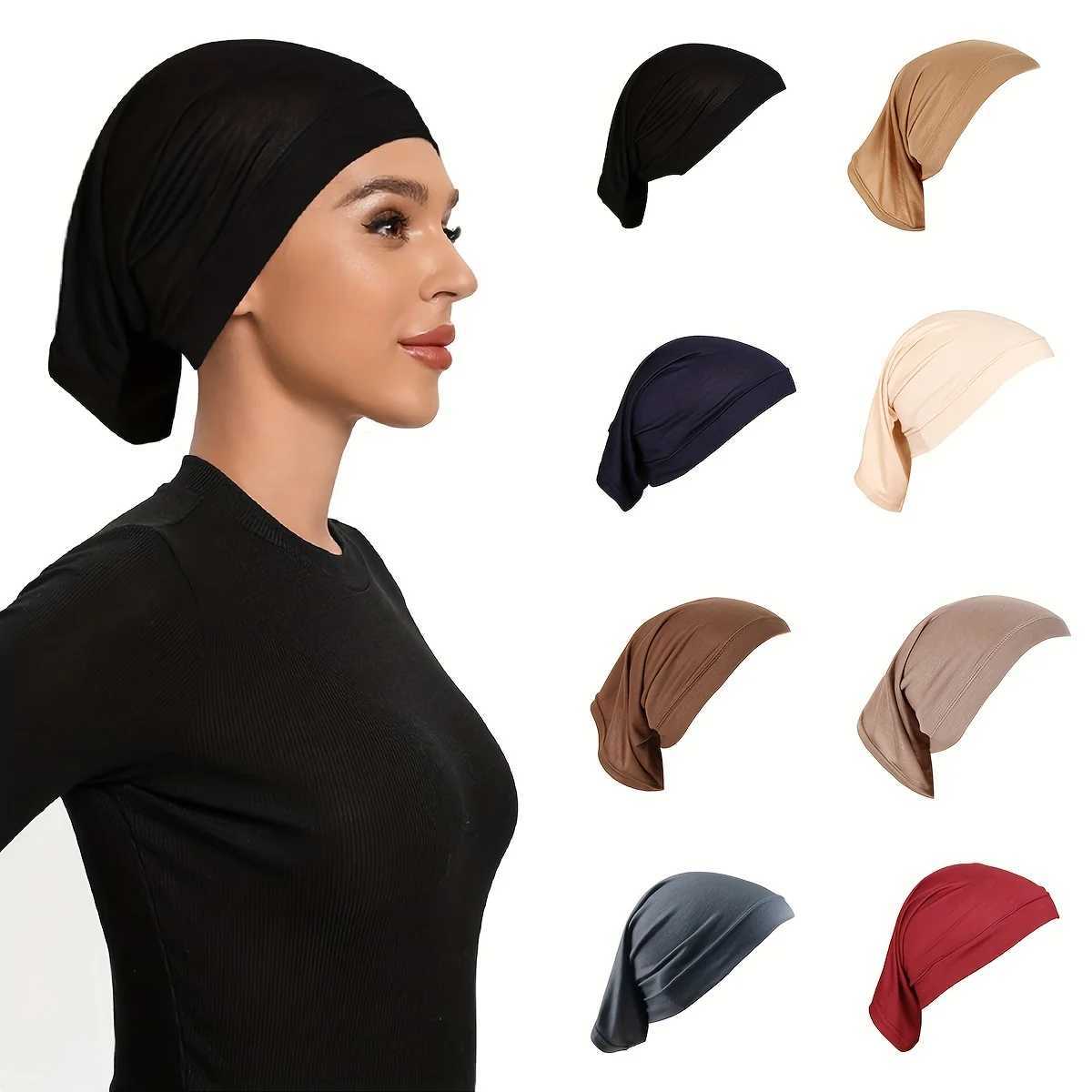 Bandanas Durag Fahion Muslim Head Band Hat Womens Hat Hat Chemical Care Hair Carro Solid Turbo Hat Ajustável 240426