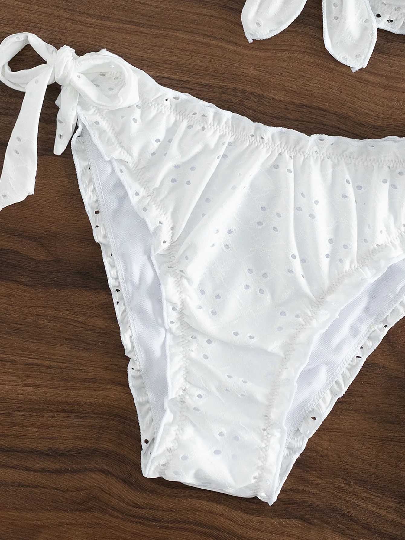 Dames badkleding schiffy knoop front tie side bikini's 2024 witte zwempak vrouwen badmode