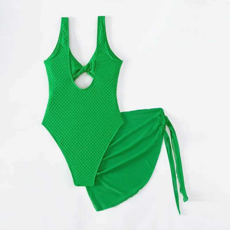 Women's Swimwear 2024 New Cut Out Twist Front One Piece Swimsuit Women Knot Side Beach Skirt Solid Color Summer Swimwear Bathing Suit Give A Gift