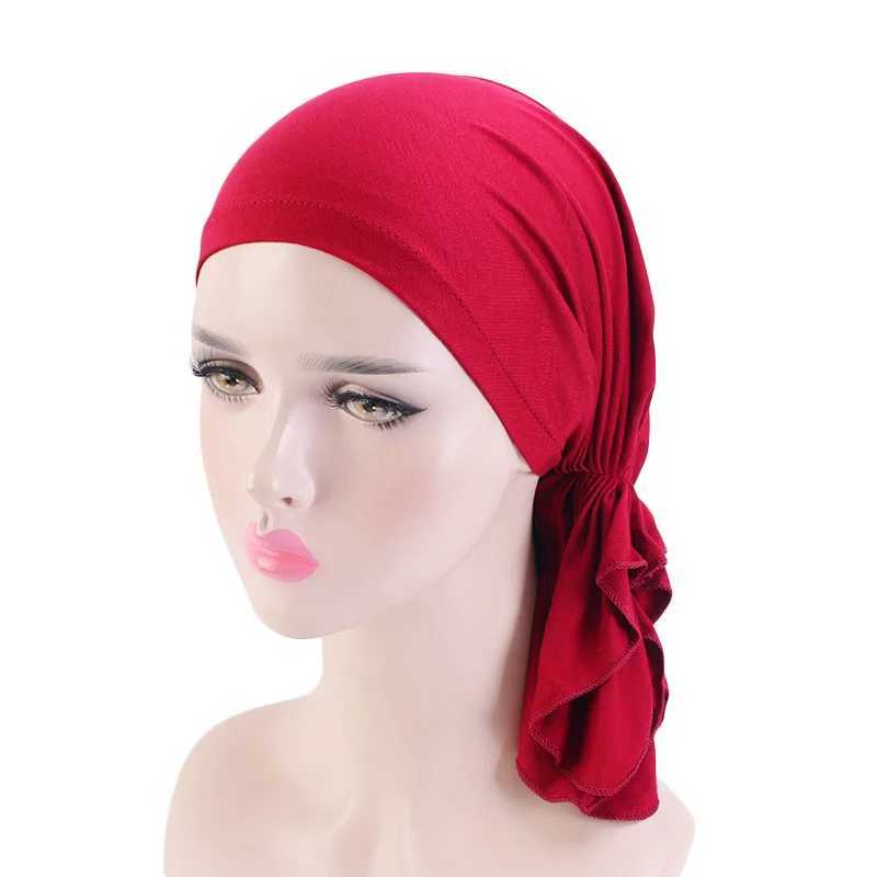 Bandanas Durag New Mushim Bamboo Front Tie Scarf Womens Chemical Hat Womens Headband Wrapped with Cancer Bandanas Hair Accessories 240426
