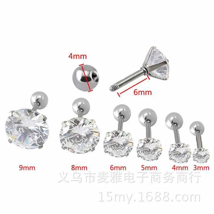 Stud 1 pièce en acier inoxydable 4 broches à oreilles de zircon de broche pour femmes / hommes tragus cartilage standard lobe daith bijourie d240426