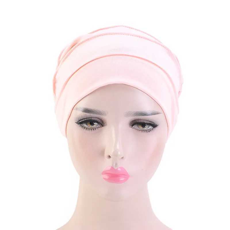 Bandanas Durag 2022 New Muslim Headband Elastic Cotton Headband 단색 여성 따뜻한 겨울 머리띠 모자 내부 머리띠 모자 화학 모자 240426