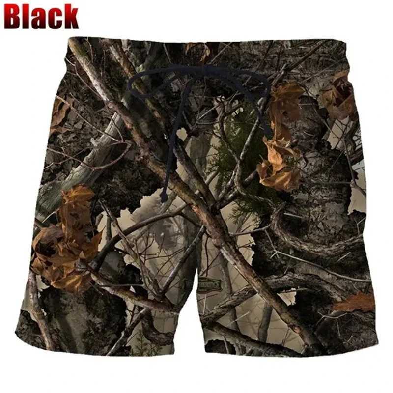 Shorts masculinos verão nova camuflagem 3D Os shorts masculinos impressos são divertidos da moda Casual Casual Cenas naturais de praia Troncos de natação Q240427