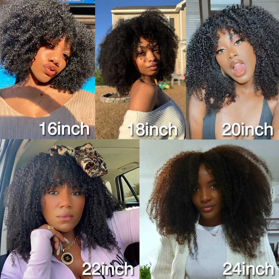 Synthetic Wigs Short African twisted curly wig with bangs human hair scalp top fully machine made Remi Brazil edge 200 density Q2404271