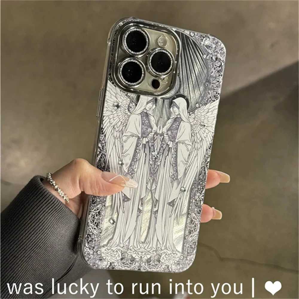 Cell Phone Cases Retro European Cupid Angel Aurora Laser Phone Case Suitable for iPhone 15 14 12 Pro Max INS Flash Lens Protection Cover Luxury Funda J240426