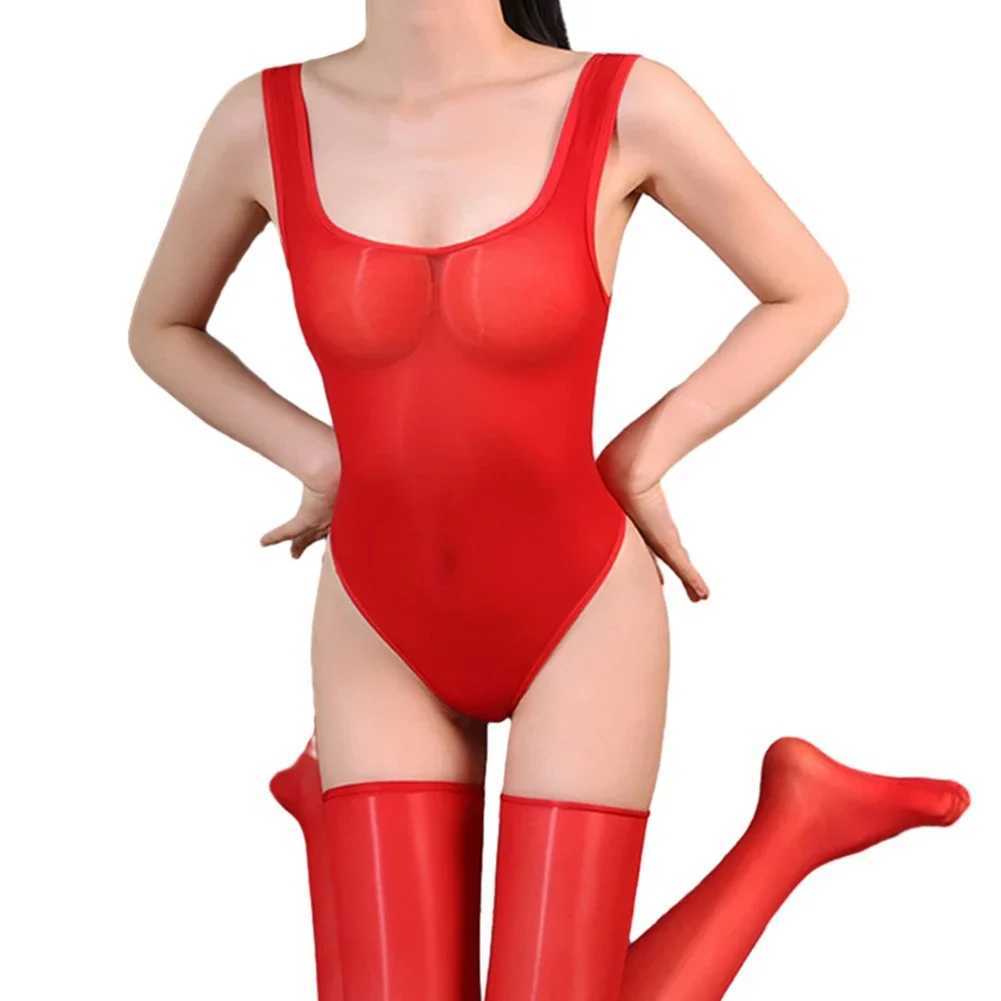Wysoko stroju kąpielowego Kobiet Wysoko kroju seksownego body błyszczącego gładka patrz przez stroje kąpielowe kobiety
