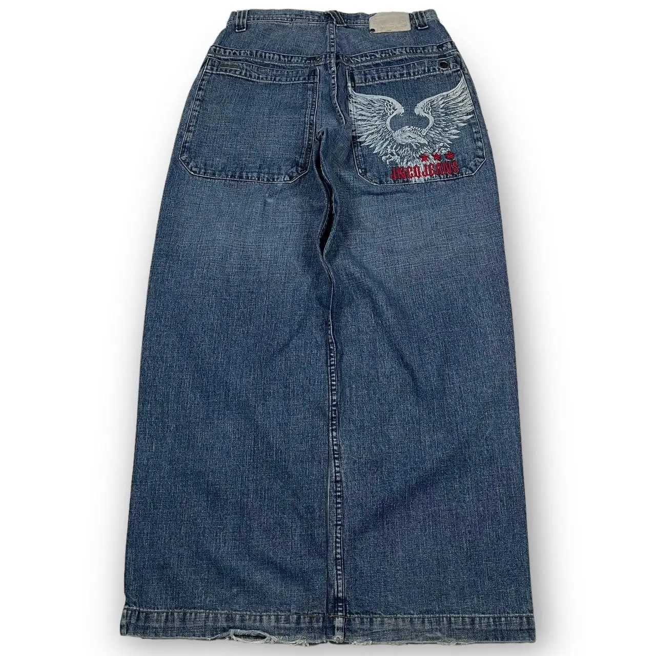 Streetwear jeans maschile jnco gambe larghe uomini y2k hip hop harajuku aeagle ricamato pantaloni di jeans vintage sacchetti casual pantaloni in vita alta nuovo q240427