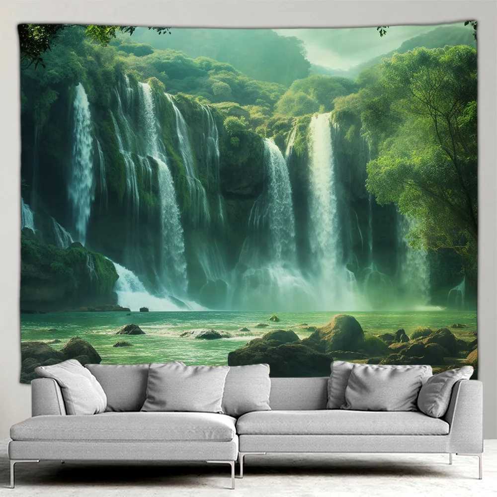 Arazzi esterni da giardino poster foresta cascata paesaggio piante tropicali piante paesaggio patio patio parete appeso arte arte decorazione murale