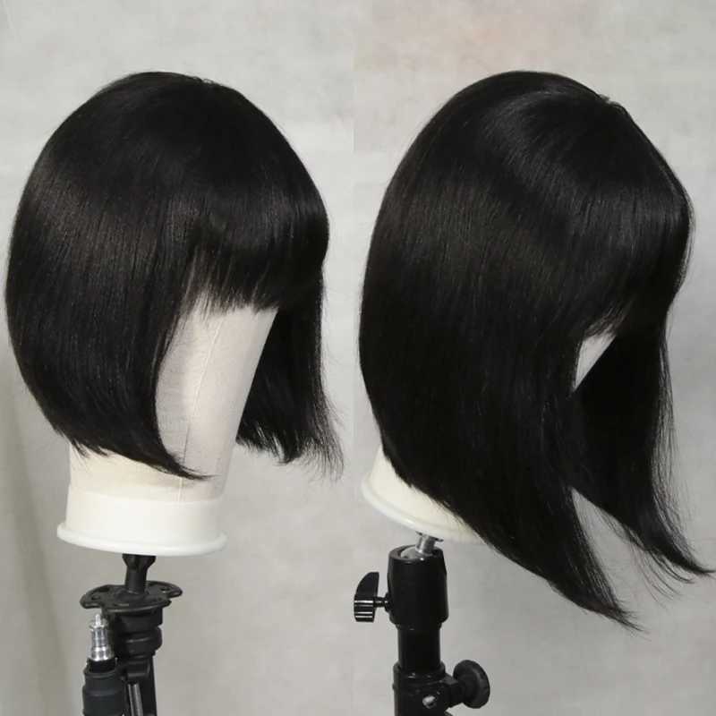 Synthetic Wigs 100% density straight Bob wig with bangs short all machine designed for women to make human hair wigs Q240427