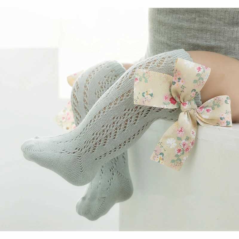 Skarpetki dla dzieci Sumpins Socks Floral Big Bow Toddlers Girls Knee High Long Sock Soft Cotton Hollow Out Baby Socks Mesh Girl Princess Socken