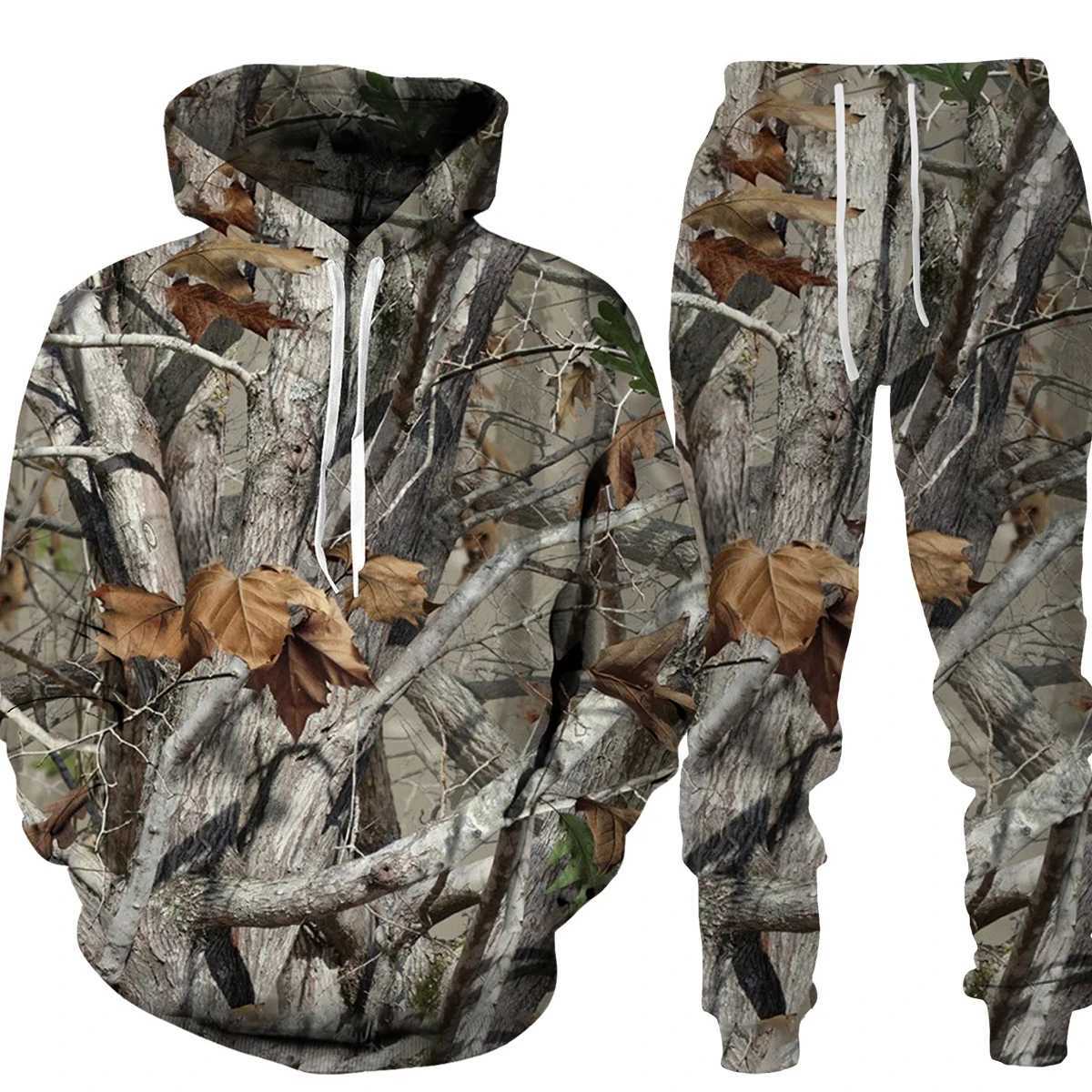 Mens Hoodies Sweatshirts Camouflage hunting animal 3D printing hooded sweatshirt track and field 2-piece sportswear mens unisex clothing set 240425