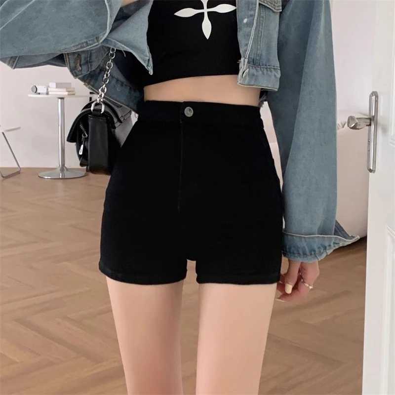 Women's Shorts Womens High Waisted A-line Black Skinny Shorts Summer New Vintage Street Style Young Girl Mini Jeans Female Sexy Hot Pants d240426