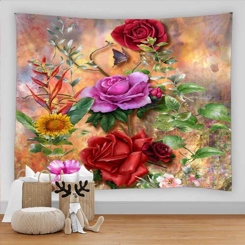 Audio 3D Stampato Bello Fiori Arazzo Rosa Rosa Rosa Paesaggio Art Asthetic Room Decor Auberstry Disterra