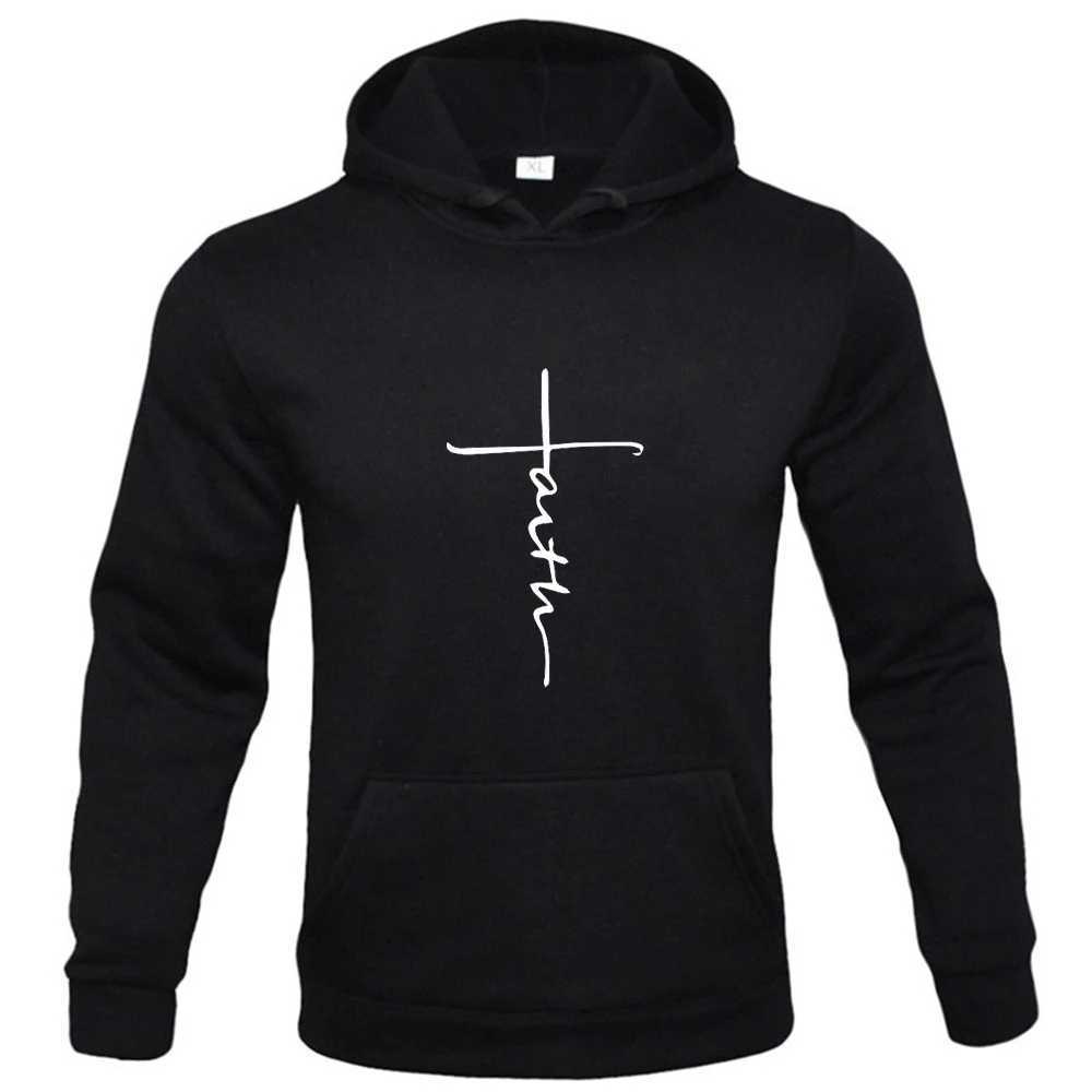 Mens Hoodies Sweatshirts Faith Mens Leisure Sports Hoodie Staff Collar Large Fashion Letter Tryckt Sweatshirt Wool Hoodie Herrkläder Fashion 240425