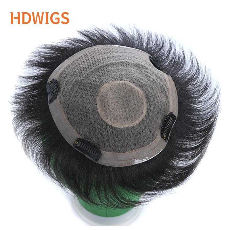 Wigs Synthetic Wigs Mens Toupee Human Heu Human Indian Remy Clip Machine est conçu pour les perruques Swiss Lace Top Natural Couleur Q240427