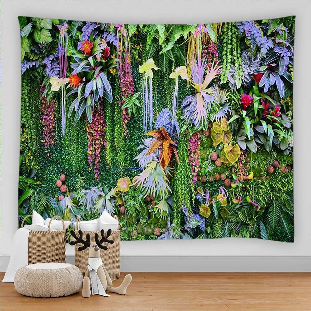 Tapestries Tropical Plant Grass Tapestry Flower Green Plant Wall Hanging Cloth Bohemian Tapestries Art Home Decor Printing Carpet Yoga Mat