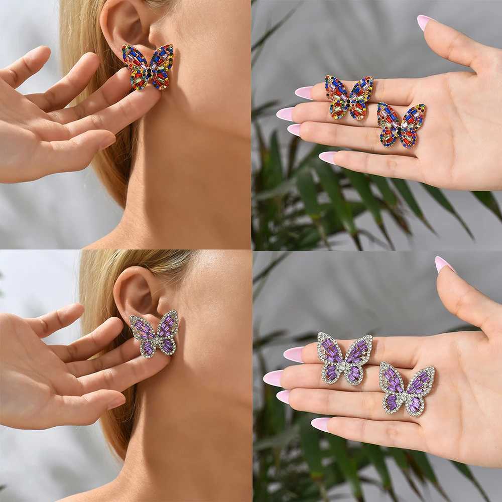 Stud Elegant Cute Colorful Crystal Butterfly Stud Earrings For Women Girl Trend Luxury Quality Fashion Party Jewelry Accessories Gift d240426