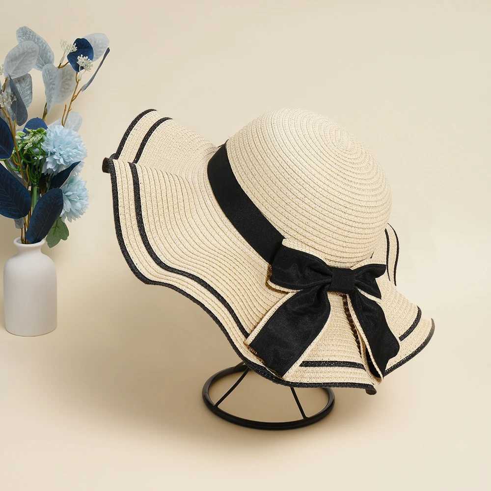 Wide Brim Hats Bucket Womens Summer Bage Fashion Fashion Flat Barb Barb Nama Leisure Straw Q240427