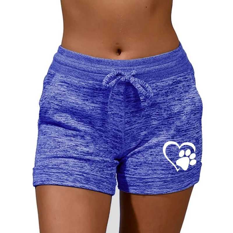 Active Shorts Summer Women Shorts Casual Yoga Pants Bottom Quick-drying Short Sports Pant High Waist Drawstring Heart Cat Paw Printed Trousers d240426