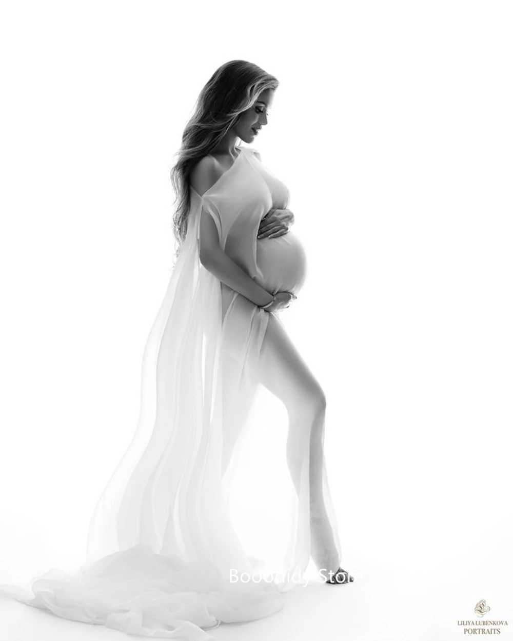 Abiti di maternità in gravidanza di timane conversazione Photoshot Abito di moda in chiffon Q240427