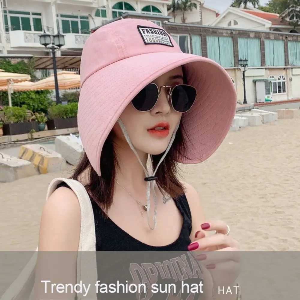 Breda breim hattar hink uv skydd kvinnor hatt fashionabla visir stora solen andas sommarresor q240427
