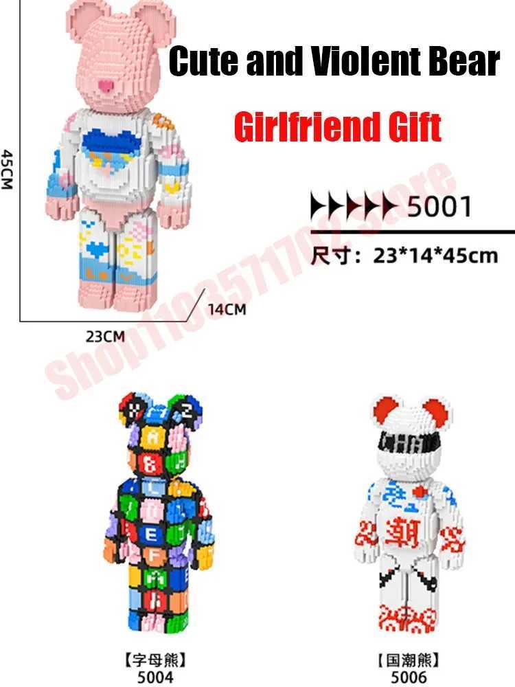 Transformation Toys Robots Nouveau dessin animé Love Violence Bear Nano Building Bloc Cartoon Couleur 3D Modèle créatif Micro Diamond Brick Childrens TOYL2404