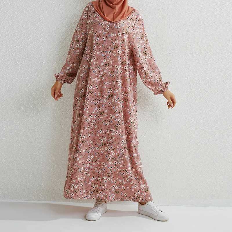 Basic Casual Dresses Women Long Dresses Muslim Loose Robe Casual Full Sleeve Print Solid Maxi Sundress Spring Ladies Long Vestidos Turkish Clothing