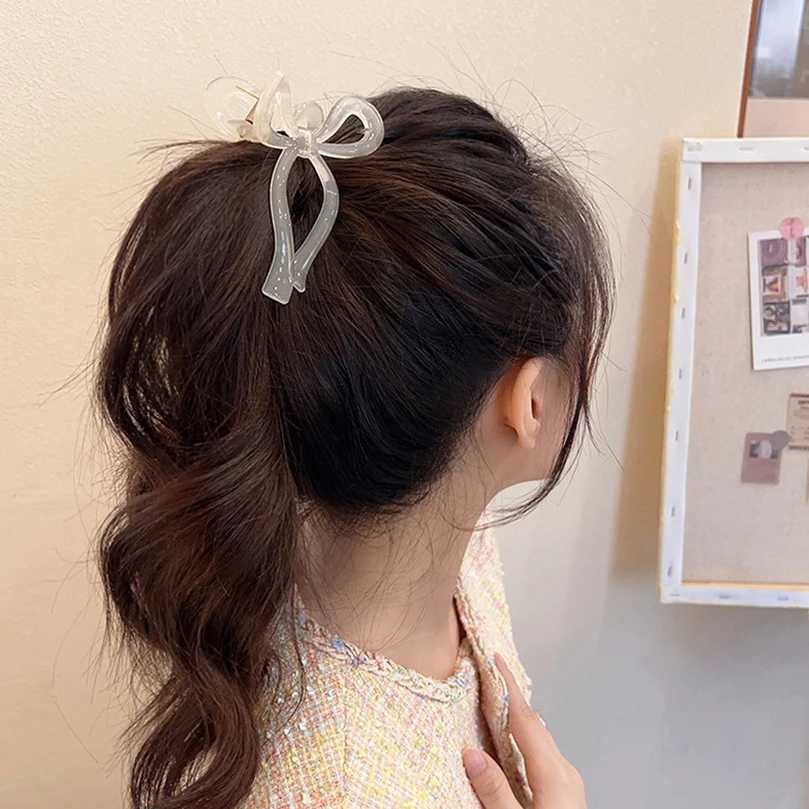 Clip capelli Barrettes Awaytr Cota di cavallo Bow Big Hair Crab Crabo Accessori Womens Solid Acrilic Knot Clip Girls Bucket