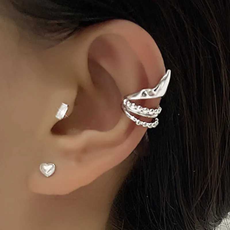 Charm Punk Fairy Ear Cuff Goth Personality Elf Ear Clip Earrings For Women Retro Silver Color Hip Hop Halloween Party Jewelry