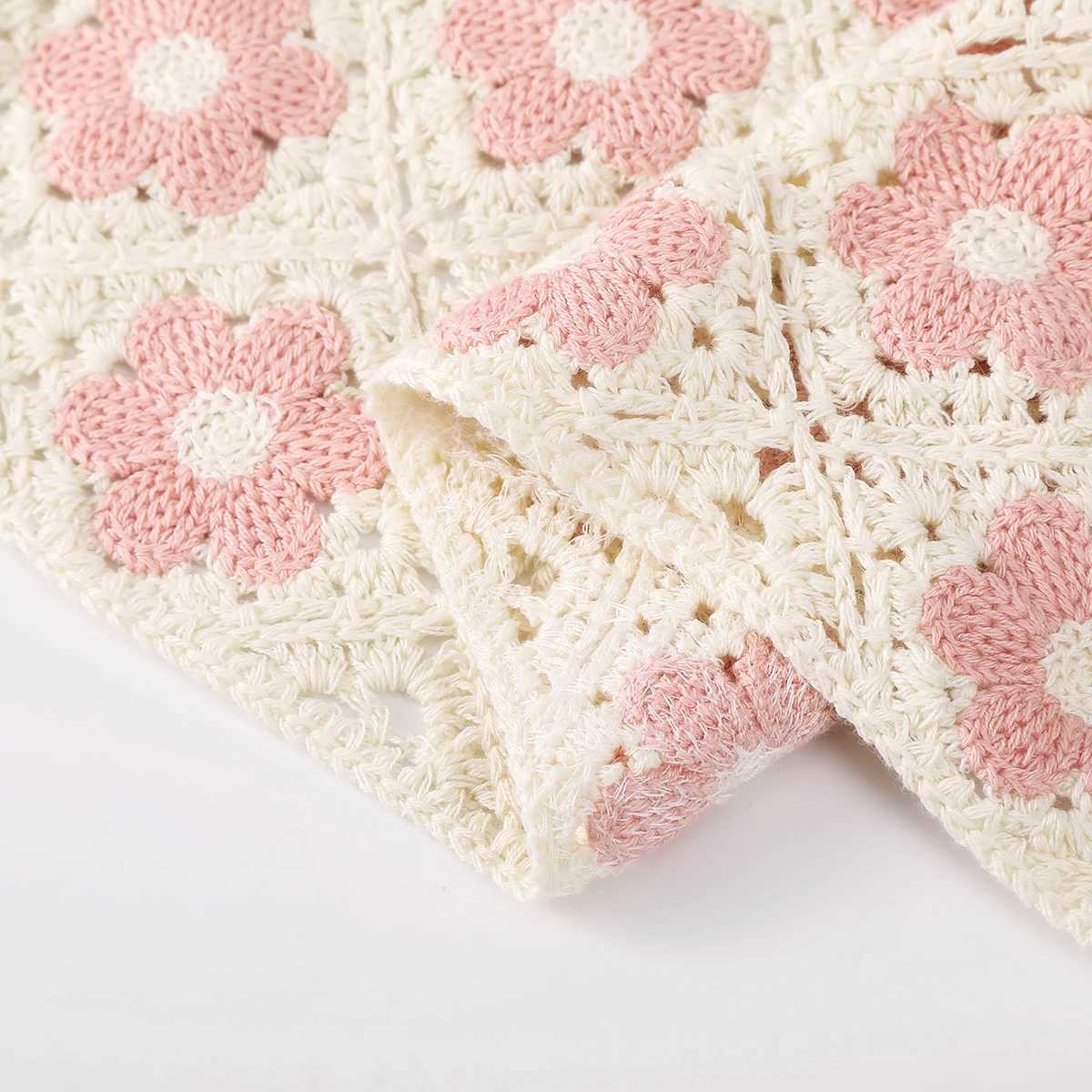 Bandanas Durag Molans New Korean Flower Handmade Crochet Hollow Triangle Headband Towel Cute Shoulder Strap Hair Clip 240426