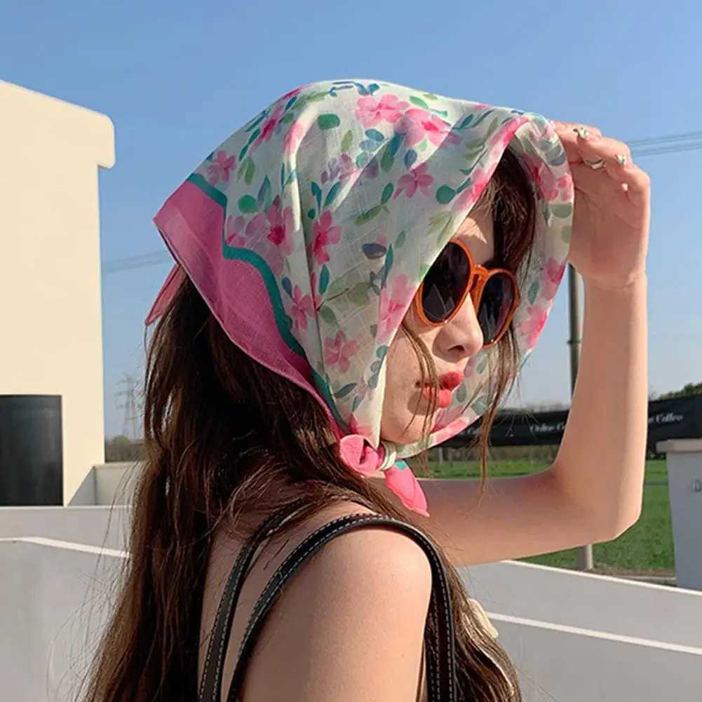 Bandanas Durag Girls Fashion Hair Scarf Flower Printed Headband Hat Vintage Triangle Headband Hair Band Womens Travel Headband Accessories 240426